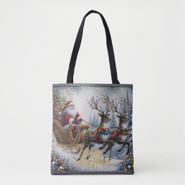 Klassisk jultomte och renar tygkasse (Framsida)