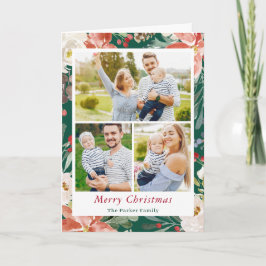 Klassisk jultomte Poinsettia Blommigt Family 3-fot Helgkort