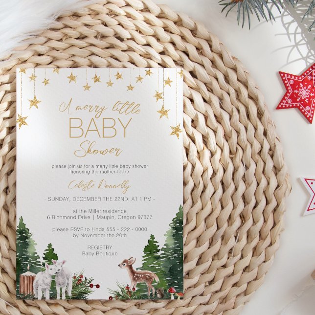 Klassisk julvit Merry Little Baby Shower Inbjudningar (Skapare uppladdad)