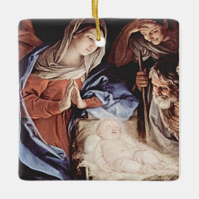Klassisk Jungfru Mary och Baby Jesus ornament. Julgransprydnad Keramik (Framsida)