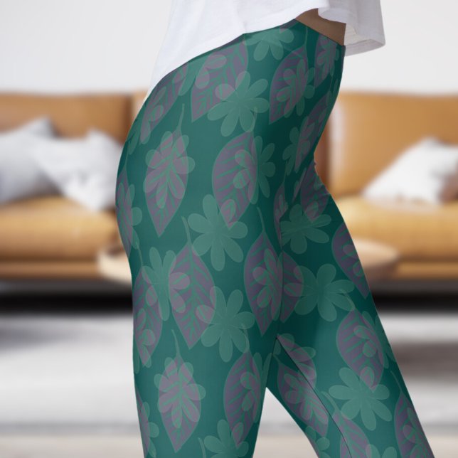Klassisk Jungle Grönt Löv och Petal Mönster Leggings (Leaf and Petal on Deep Jungle Green Leggings)