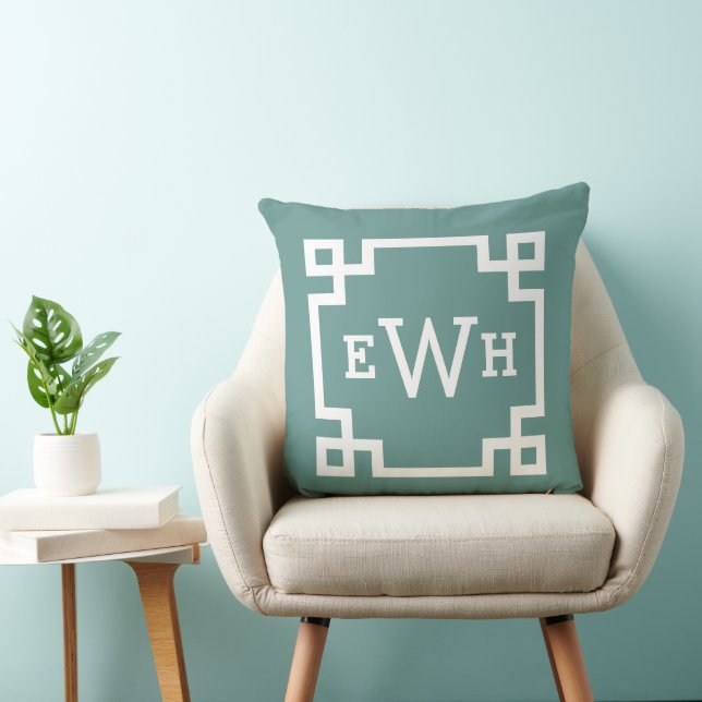 Klassisk Juniper Green Grekisk Nyckel Monogram Ini Kudde (Stol)