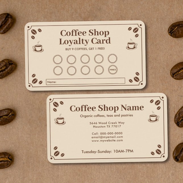 Klassisk Kaffebutik Lojalitetskort Visitkort (Vintage-Style Coffee Shop Loyalty Card)