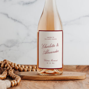 Klassisk kalligrafi Gamla pengar Deep Red Bröllop Vinflaska Etikett