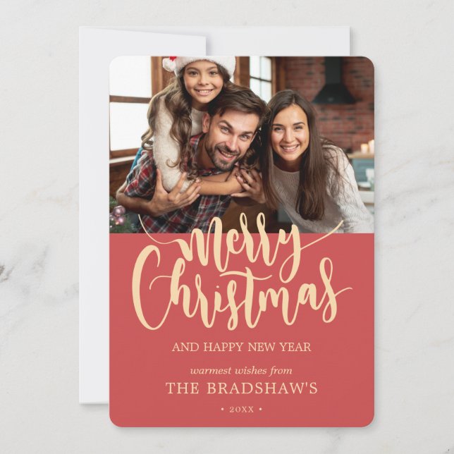 Klassisk Kalligrafi God Jul Foto Julkort (Framsida)