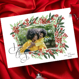 Klassisk Kalligrafi JOY Botanical Julfoto Julkort