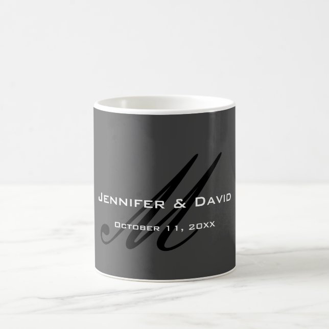 Klassisk kalligrafi Monogram Bröllop Grått Kaffemugg (Center)