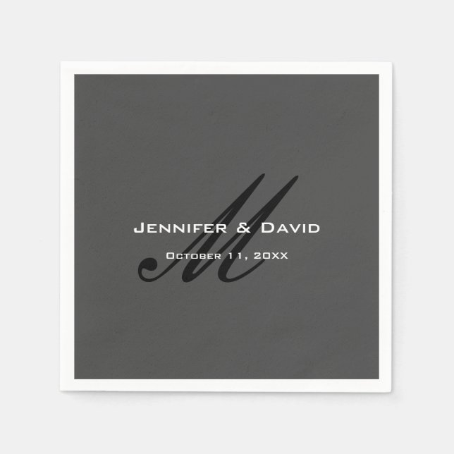 Klassisk kalligrafi Monogram Bröllop Grått Pappersservett (Framsidan)