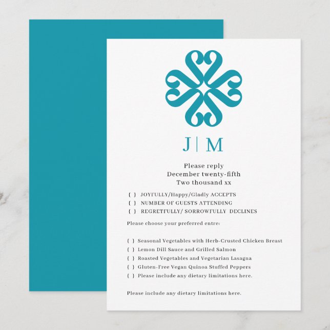 Klassisk Kalligrafi Monogram Bröllop RSVP Inbjudningar (Fram/baksida)
