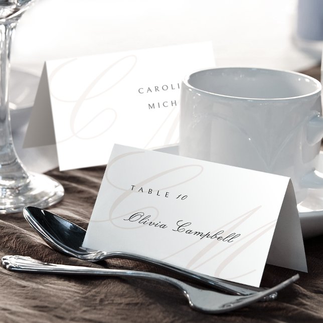 Klassisk Kalligrafi Monogram Pärmbar Platskort Bordsnummer (Classic Calligraphy Monogram Foldable Place Card)