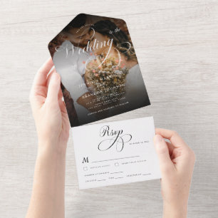 Klassisk kalligrafi och Mörk Photo Elegant bröllop