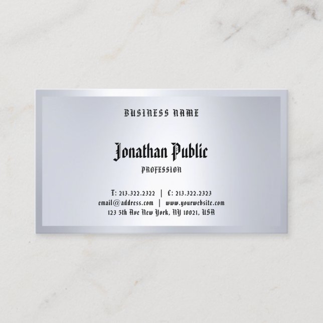 Klassisk Kalligrafisk Elegant med Silver-utseende  Visitkort (Framsida)