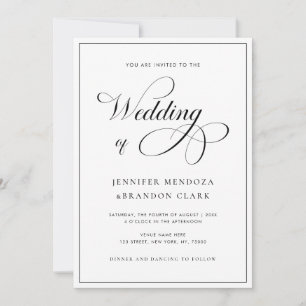 Klassisk Kalligraphy Black White Alla på ena Bröll Inbjudningar