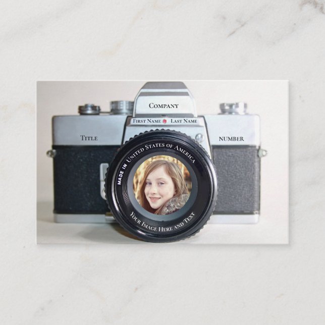 Klassisk kamera med foto, fotograf visitkort (Framsida)