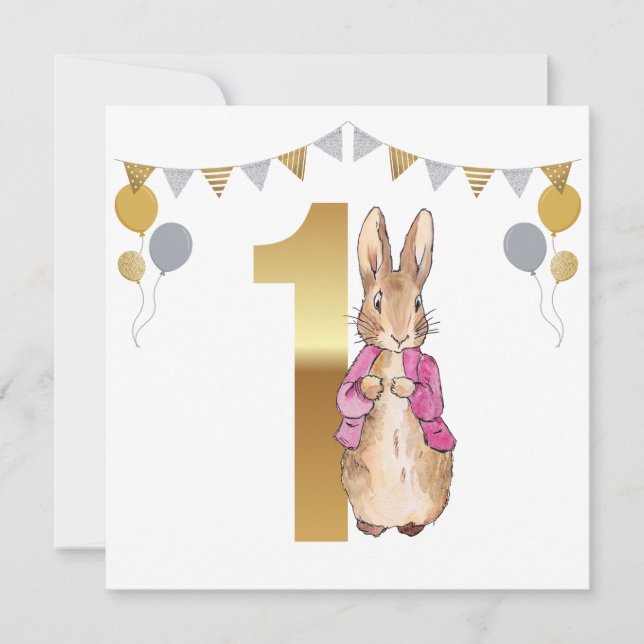 Klassisk kanin 1-årsdag inbjudningar (Framsida)