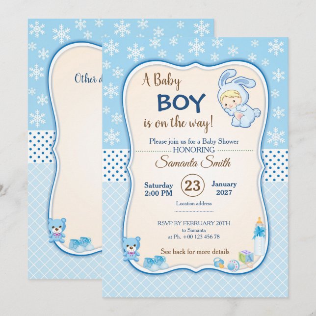Klassisk kanin Baby Shower-inbjudan Inbjudningar (Fram/baksida)