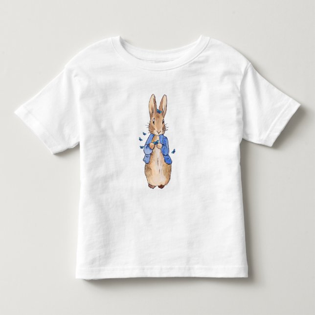 Klassisk kanin blå jacka fjärilar t shirt (Framsida)