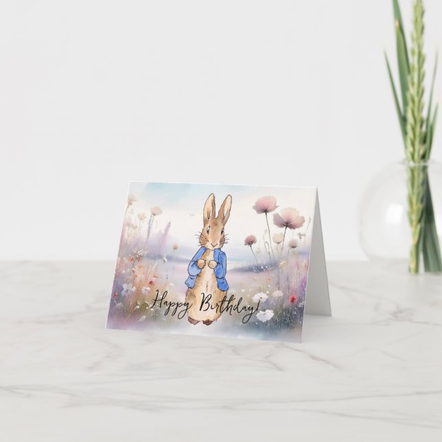 Klassisk kanin fält med vilda blommor Grattis på f Kort (Framsida)