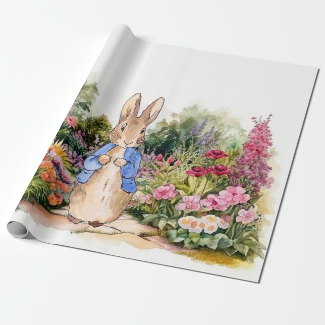 Klassisk kanin i blå jacka presentpapper (Utrullad)
