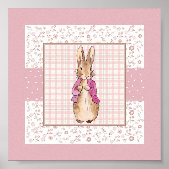 Klassisk kanin i rosa jacka Nursery Art Poster (Framsidan)