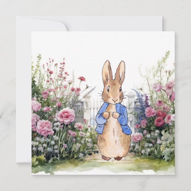 Klassisk kanin i sin blomsterträdgård inbjudningar (Framsida)