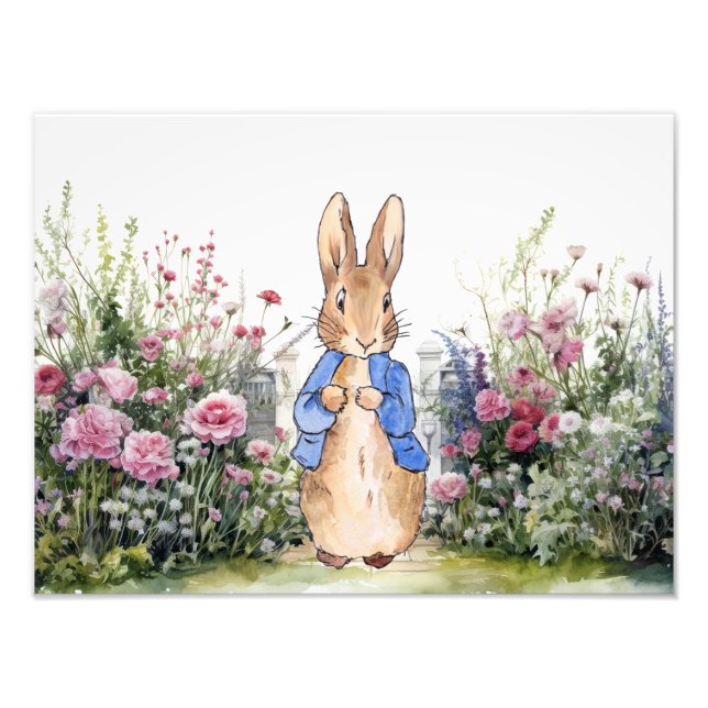 Klassisk kanin med vilda blommor fototryck (Framsidan)