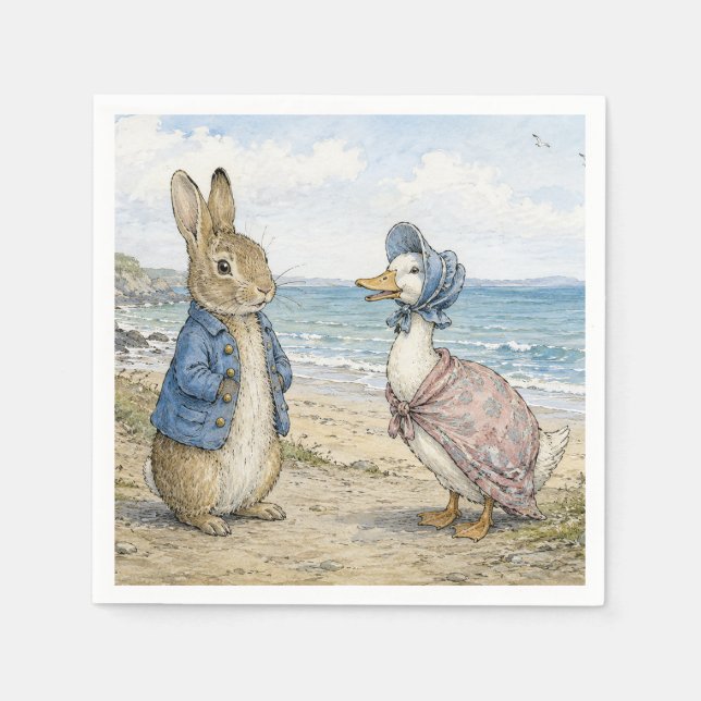 Klassisk kanin och anka vid havet pappersservett (Framsidan)
