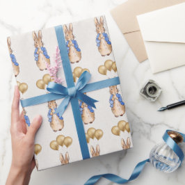 Klassisk kanin som håller gyllene ballonger presentpapper