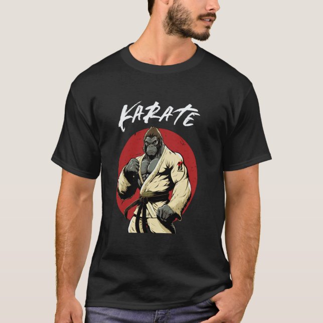 Klassisk Karate Gorilla Karateka T Shirt (Framsida)