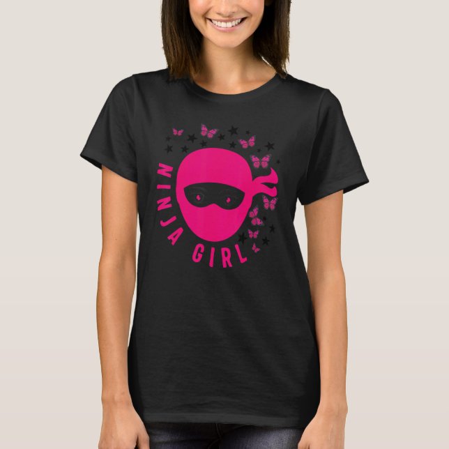 Klassisk karate ninja flicka fjäril fighter karate t shirt (Framsida)