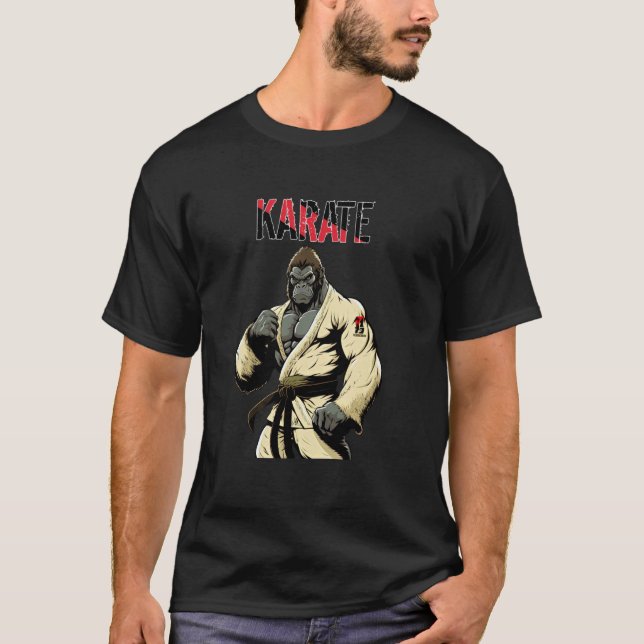 Klassisk karategorilla - karate kämpande gorilla t shirt (Framsida)