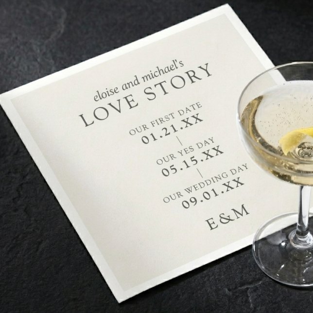 Klassisk Kärlekshistoria Tidslinje Minimalistisk B Pappersservett (Classic Love Story Timeline Minimalist Wedding Napkins)