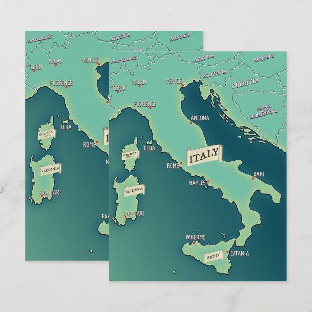 Klassisk karta över Italien (Fram/baksida)