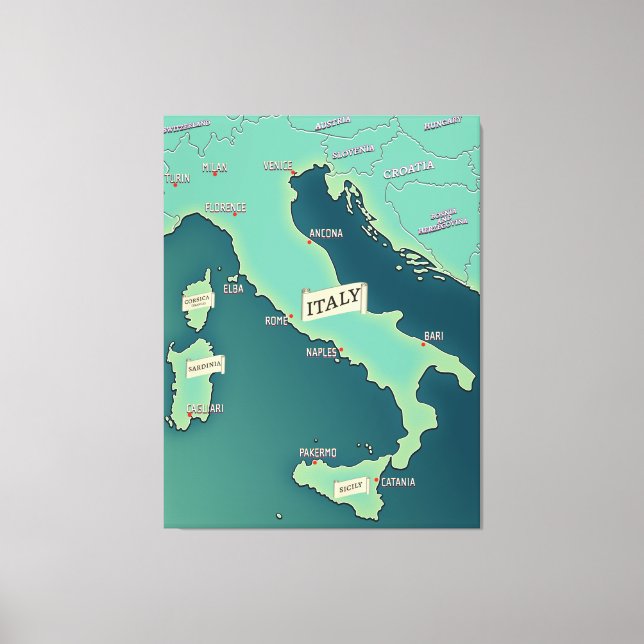 Klassisk karta över Italien Canvastryck (Framsida)