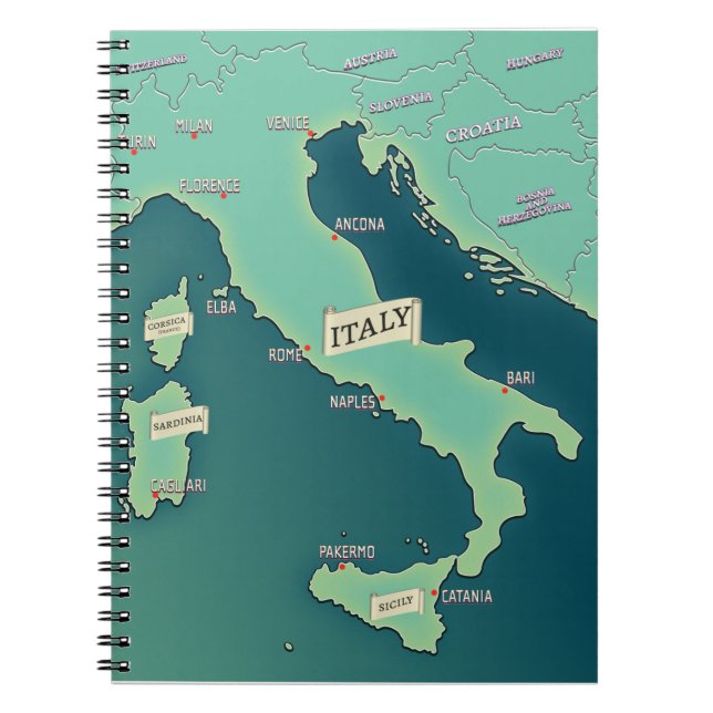 Klassisk karta över Italien-klippbräda Anteckningsbok (Framsidan)