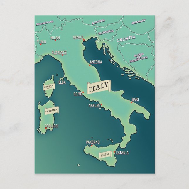 Klassisk karta över Italien Vykort (Framsida)