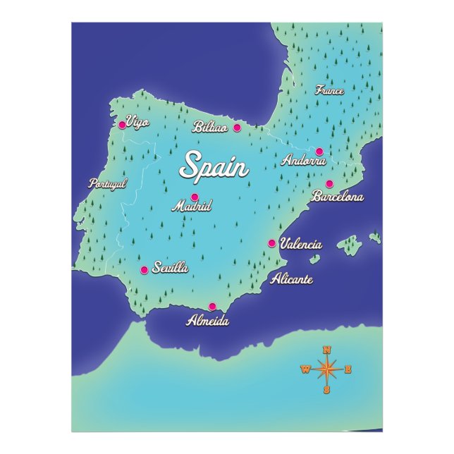 Klassisk karta över Spanien Fototryck (Framsidan)