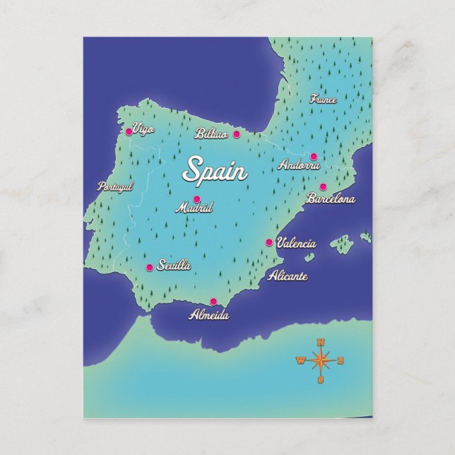 Klassisk karta över Spanien Vykort (Framsida)