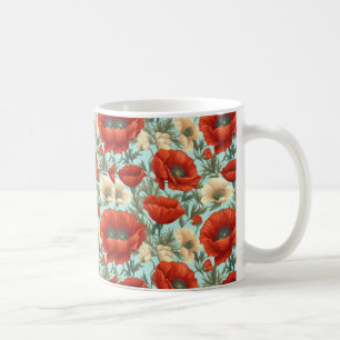 Klassisk keramikmugg med vallmo och vilda blommor kaffemugg