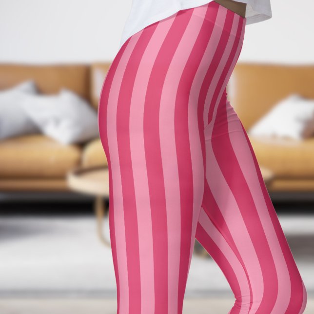 Klassisk keris och Rosa Mönster Leggings (Classic Cerise and Pink Strip Pattern Leggings)