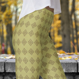 Klassisk Khaki Grönt Tribal Kor Mönster Leggings