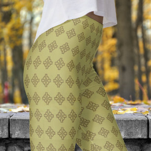 Klassisk Khaki Grönt Tribal Kor Mönster Leggings