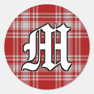 Klassisk Klan Menzies Red och White Tartan Monogra Runt Klistermärke