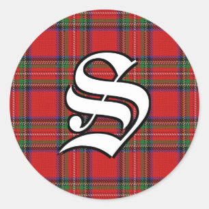 Klassisk Klan Stewart Tartan Monogram Runt Klistermärke