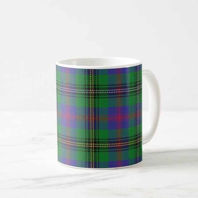 Klassisk Klan Wood Grönt och Blue Tartan Play Kaffemugg (Framsida höger)