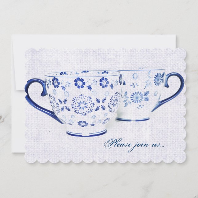 Klassisk kobolt blue mönster tea kopp inbjudningar (Framsida)