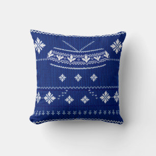 Klassisk koboltblå och vit nordisk snöflinga stick kudde