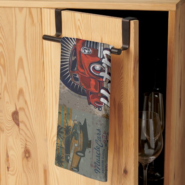 Klassisk köksduk med retrodesign för bilar kökshandduk (Thirds Fold)