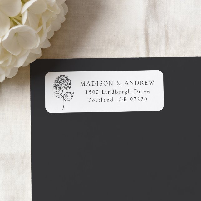 Klassisk kolhydrangea bröllops returadress etikett (Skapare uppladdad)