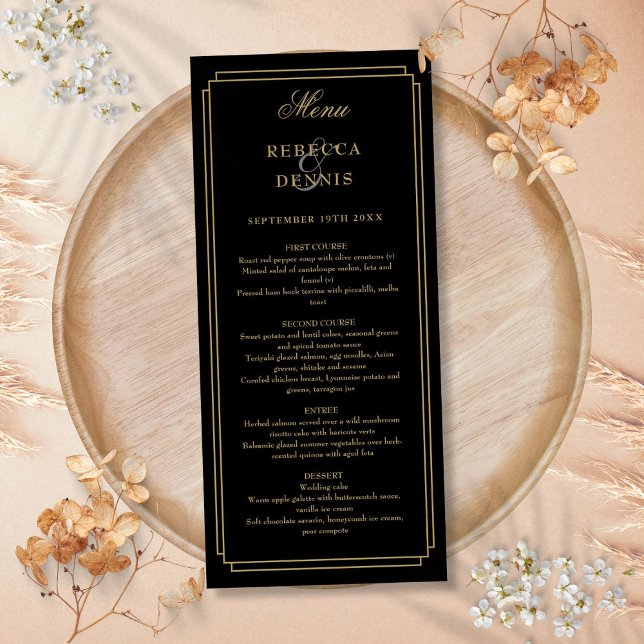 Klassisk konst Deco Black och Guld Bröllop Meny (Classic Art Deco Black And Gold Wedding Menu)